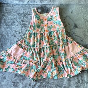Floral Pink and Green Kids Dress